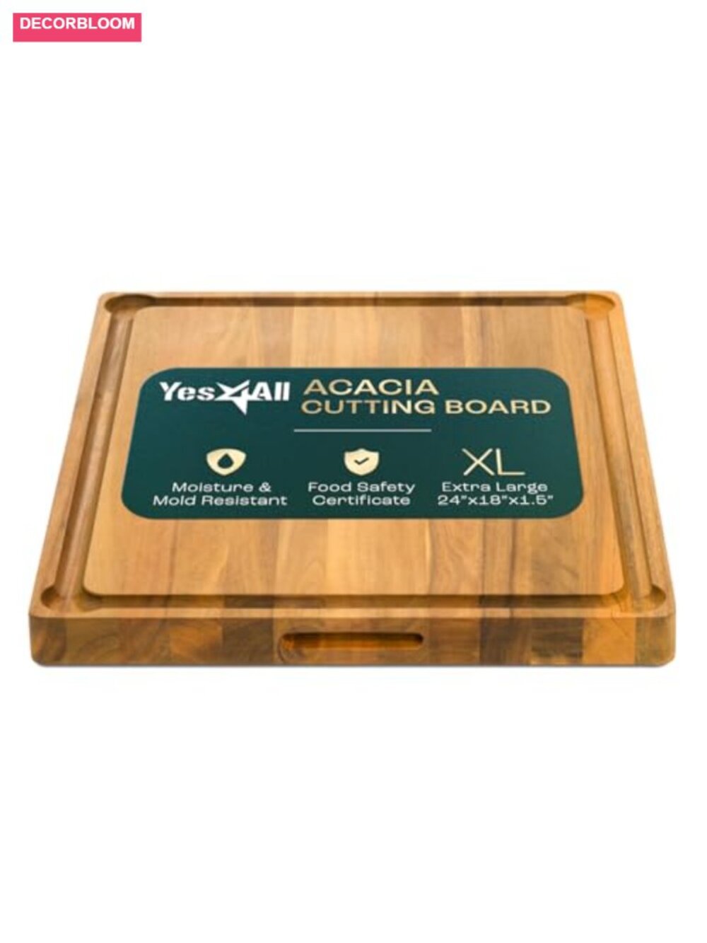 Acacia Wood Cutting Board Extra Large Edge Grain Juice Groove Handle